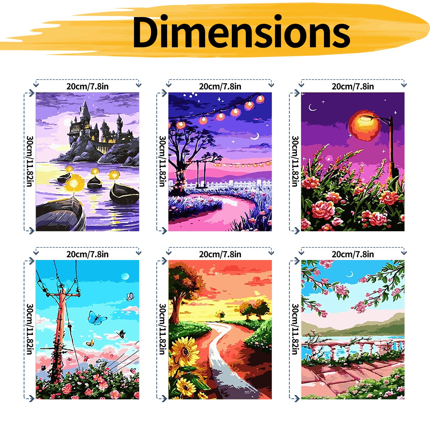 Seaside Scenery - Painting with Numbers -20x30cm -6 pack
