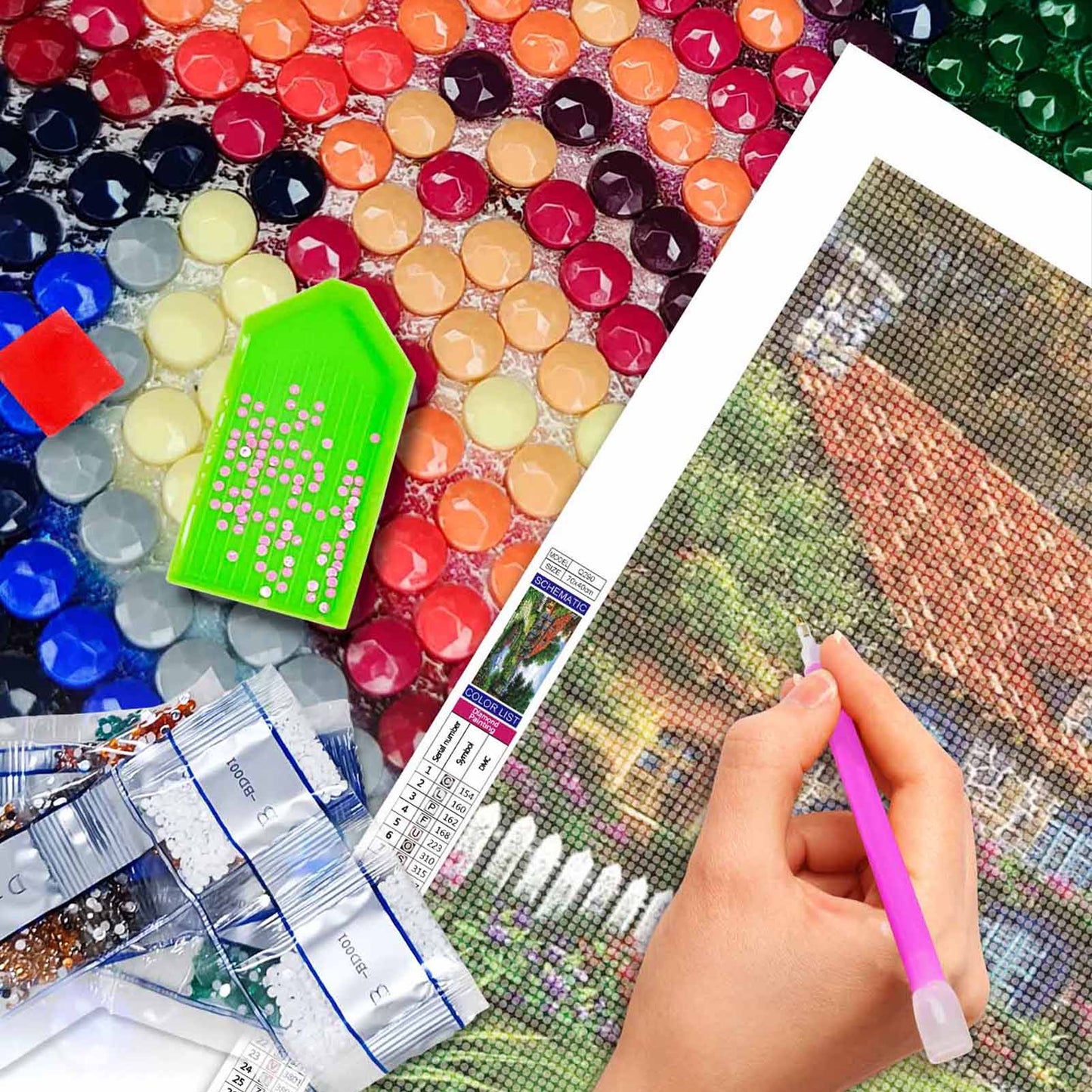 Red roof house - Full Round Diamond Painting - 70x40cm