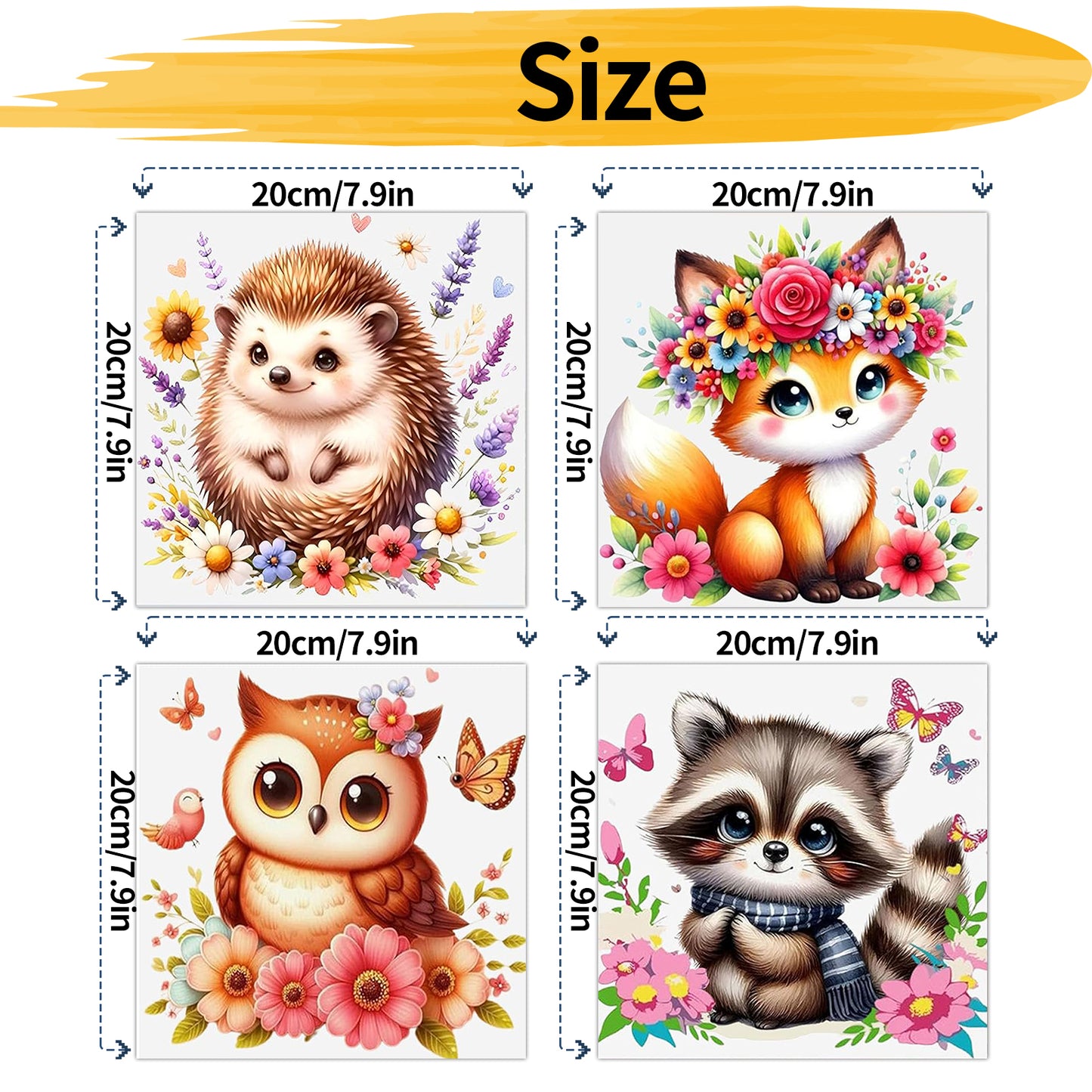 Small animals - Painting by Numbers -20x20cm-4pcs/set
