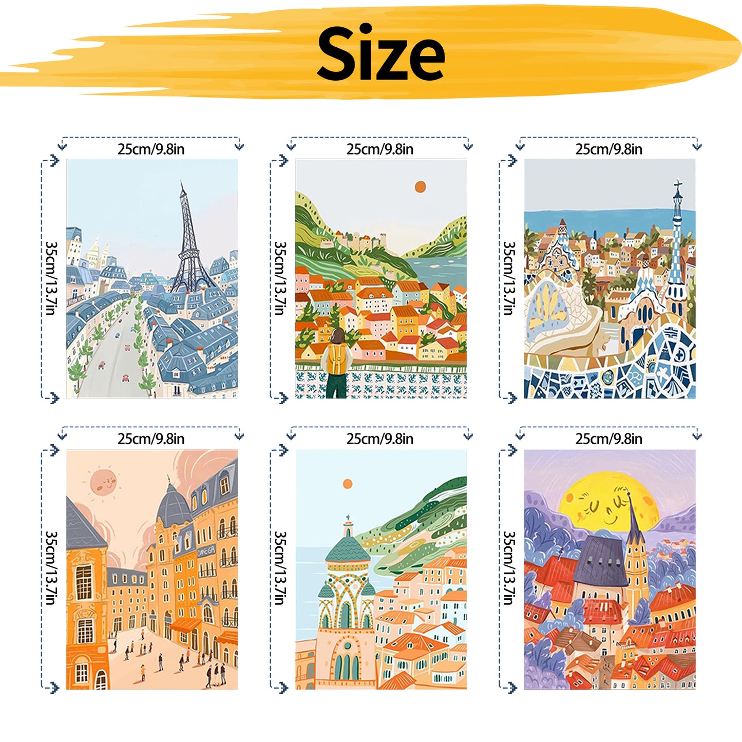European attractions - Paint by Numbers -25x35cm/6pcs