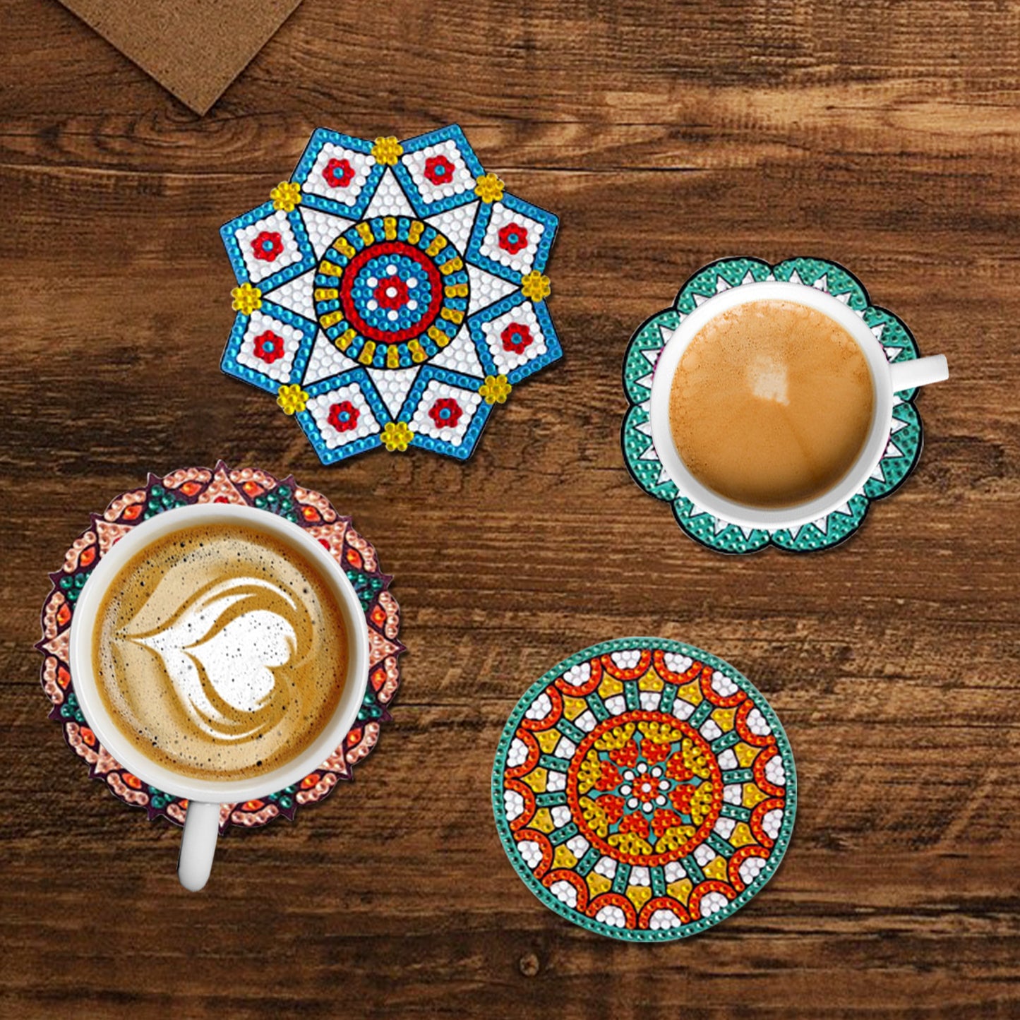 6 Pcs Mandala Diamond Painting Coasters with Holder