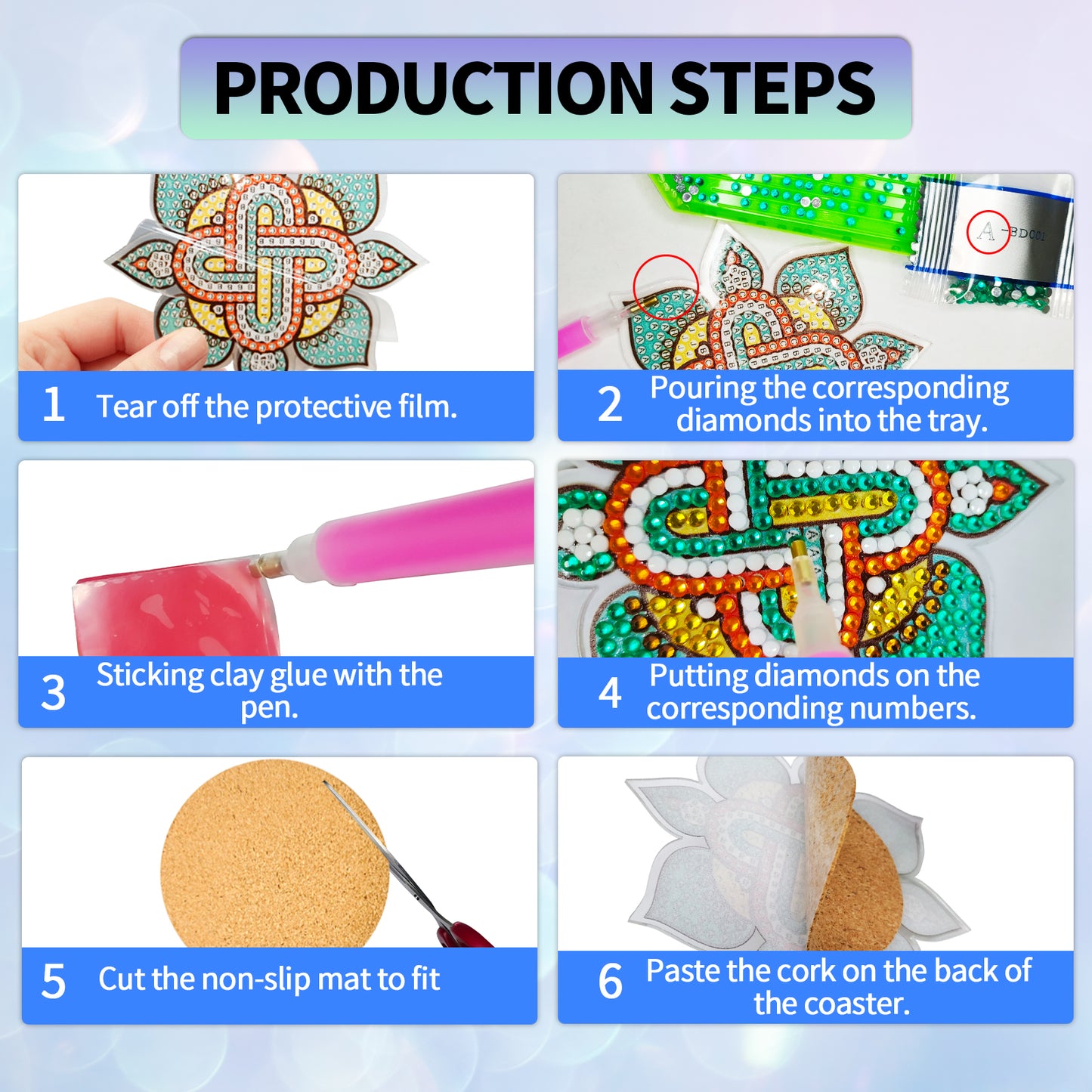 6 Pcs Christmas Diamond Painting Coasters with Holder