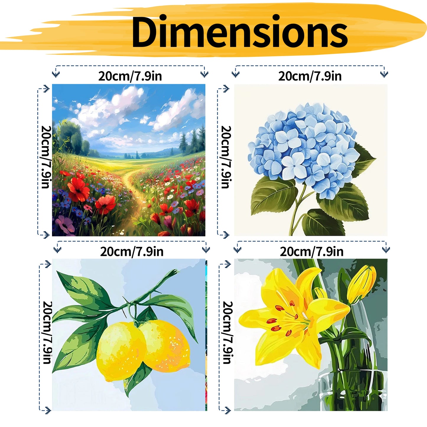 Fruit- Painting with Numbers -20x20cm-4pcs/set