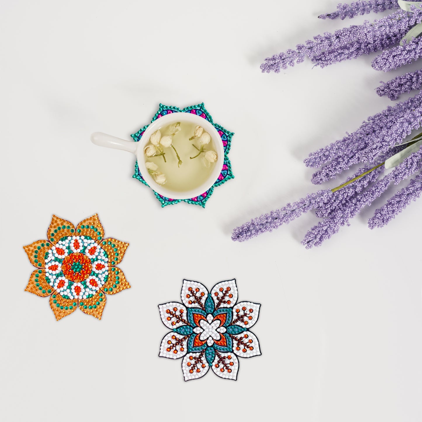 6 Pcs Mandala Diamond Painting Coasters with Holder