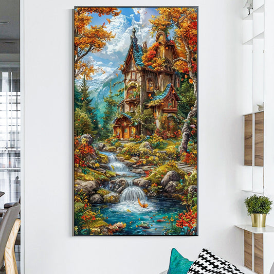 Wooden house- Full Round Diamond Painting - 40x70cm