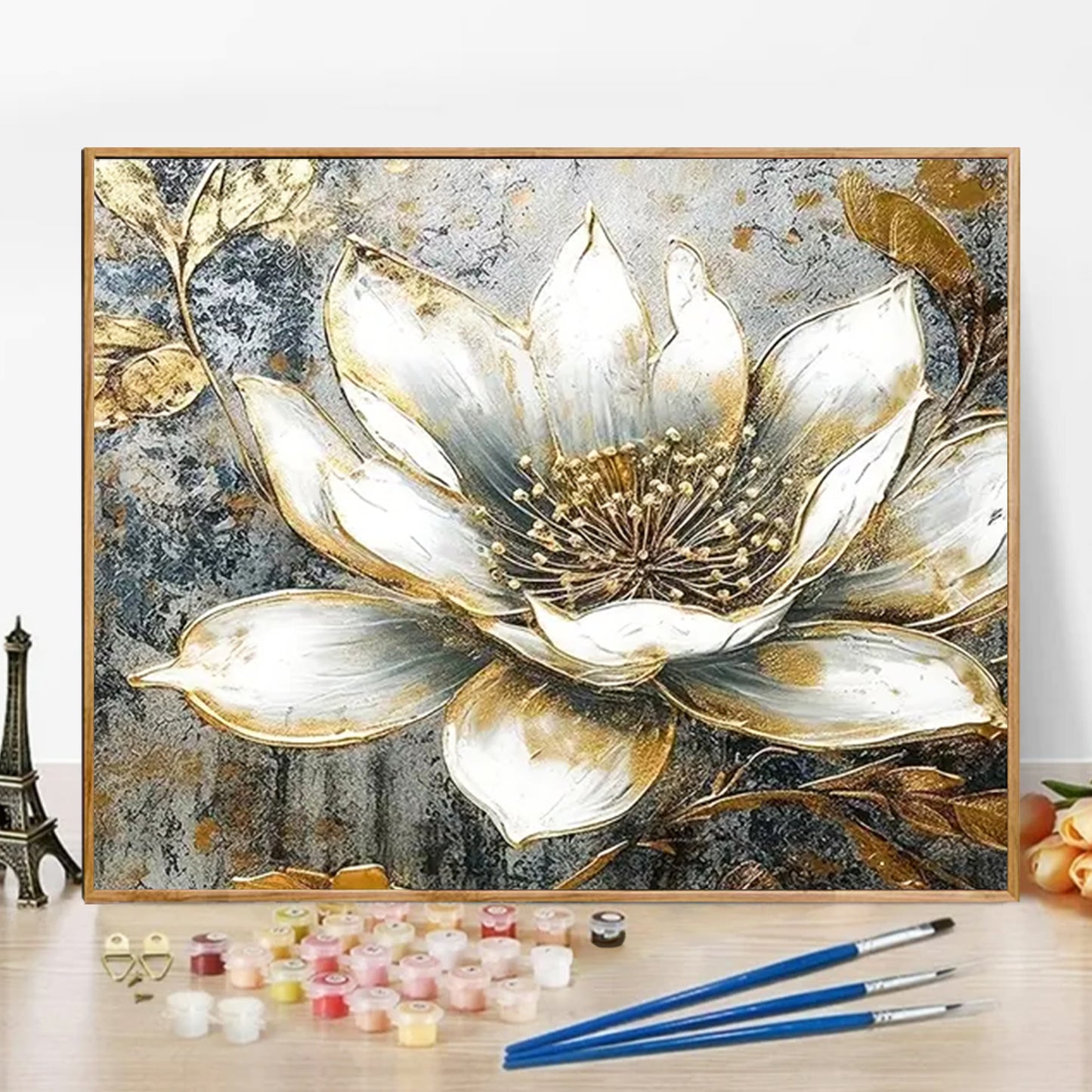 White flower- Paint by Numbers -50x40cm