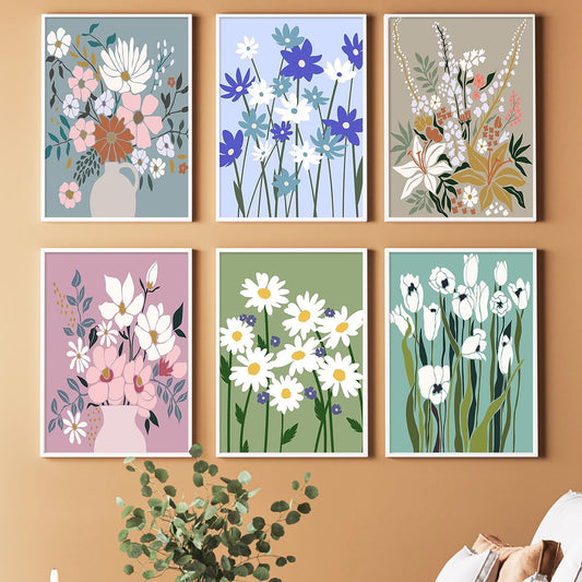 Flower - Painting with Numbers -20x30cm-6pcs/set