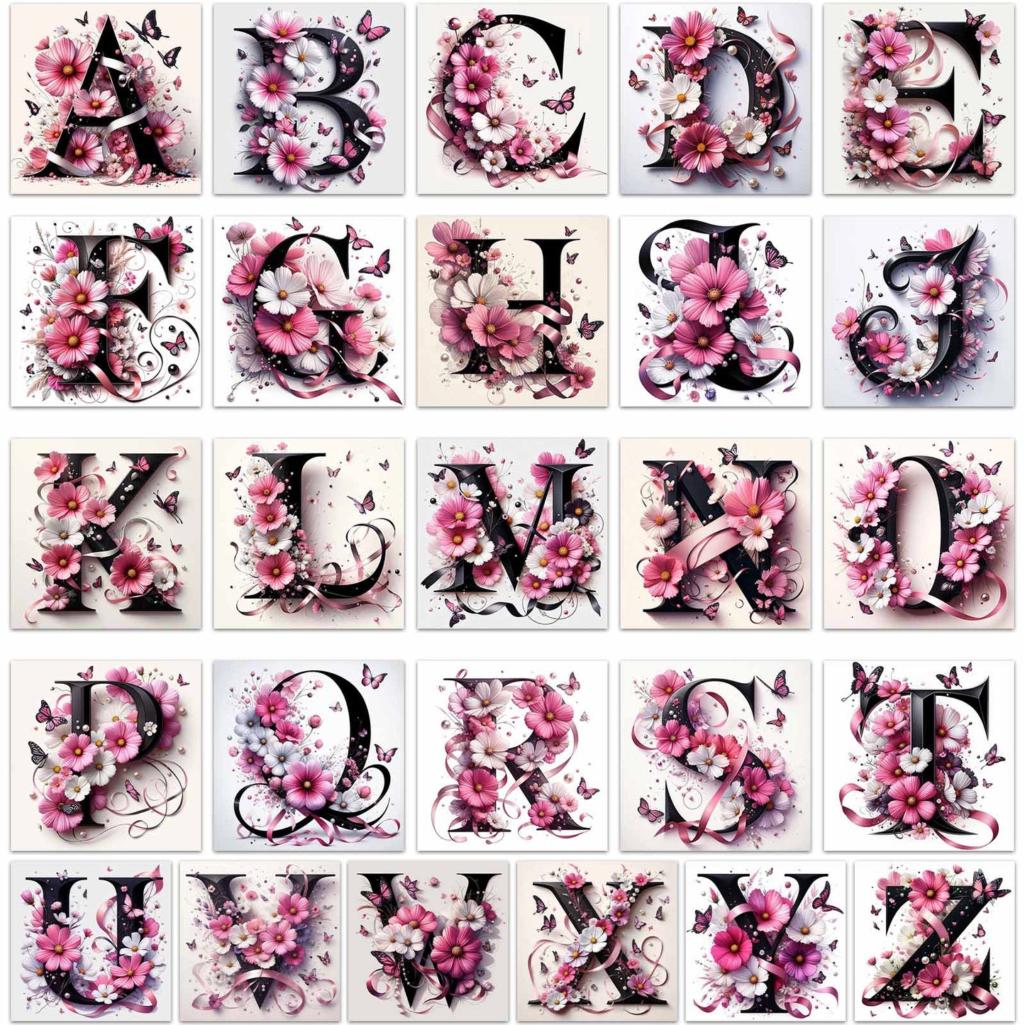 Pink Alphabet - Full Round Diamond Painting - 30x30cm