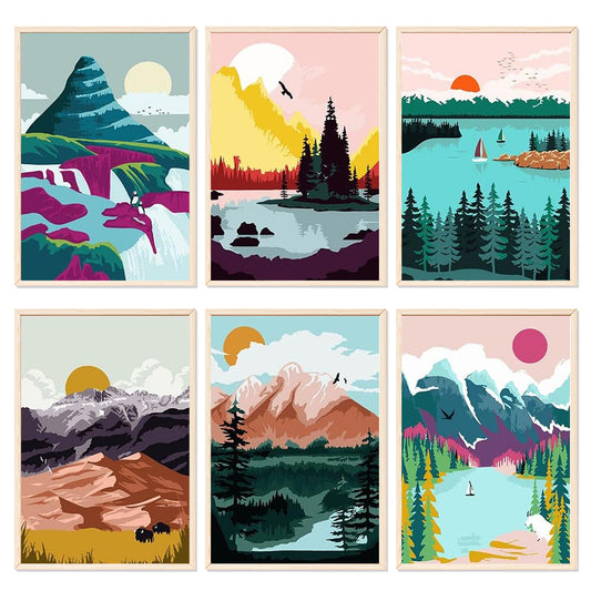 Mountain - Painting with Numbers -20x30cm - 6pcs/set