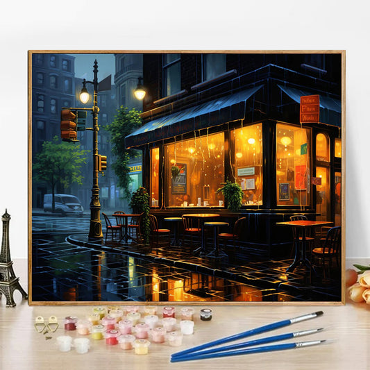 Night-time shops - Paint by Numbers -50x40cm