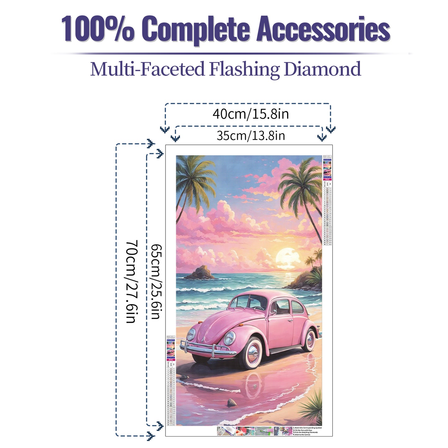 Pink car- Full Round Diamond Painting - 40x70cm