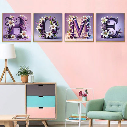 Purple Alphabet - Full Round Diamond Painting - 30x30cm