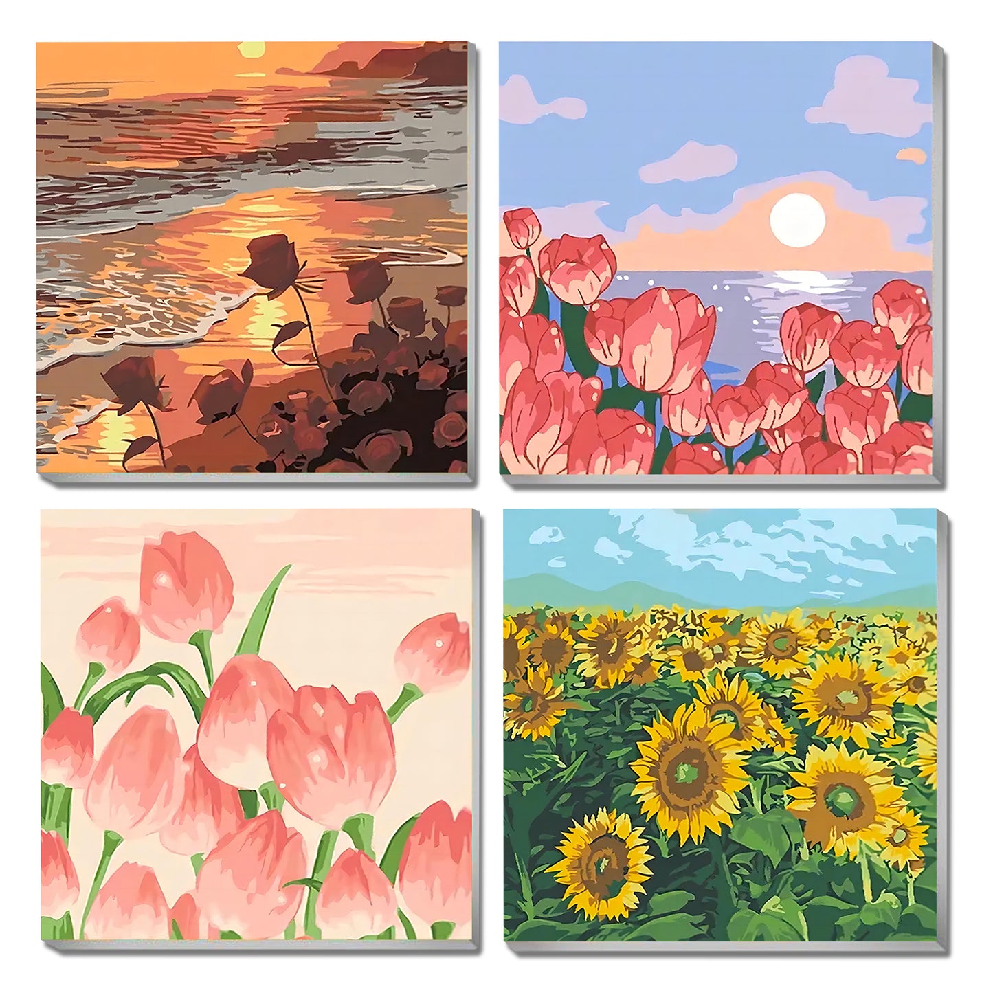 Flower - Painting with Numbers -20x20cm-4pcs/set