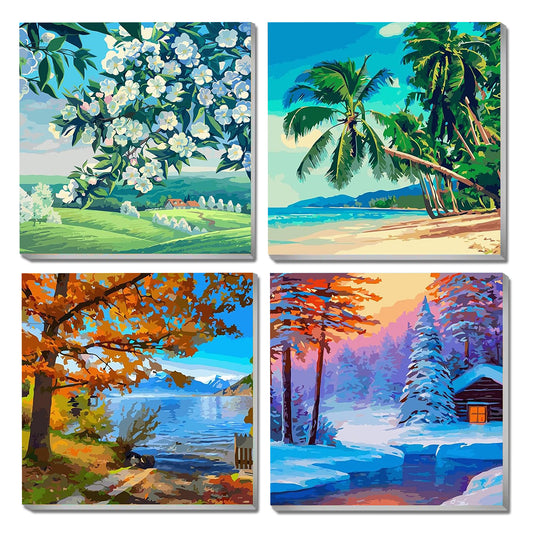 Tree Flower - Painting with Numbers -20x20cm-4pcs/set