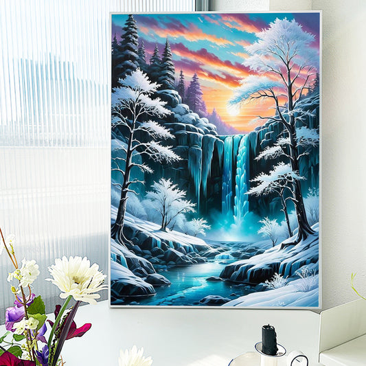 Mountain Waterfall - Full Round Diamond Painting - 30x40cm