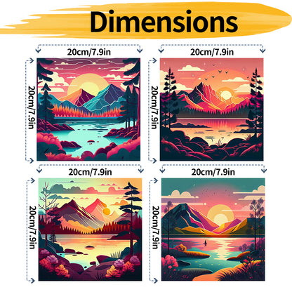 Sunset Mountain - Painting with Numbers -20x20cm - 4pack