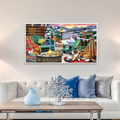 Christmas fireplace - Full Round Diamond Painting - 70x40cm