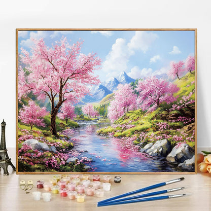 Cherry blossom riverside - Paint by Numbers -50x40cm