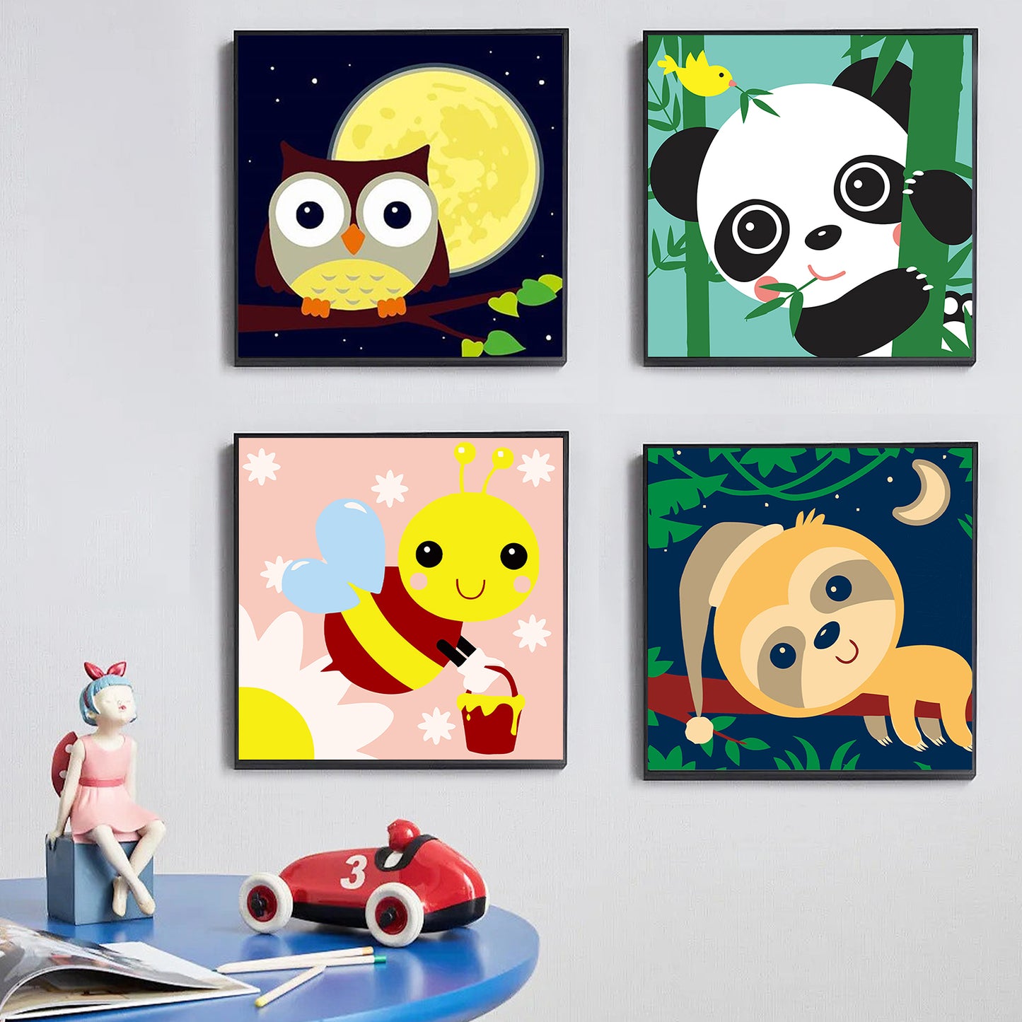 Cute Animal - Painting with Numbers -20x20cm-4pcs/set