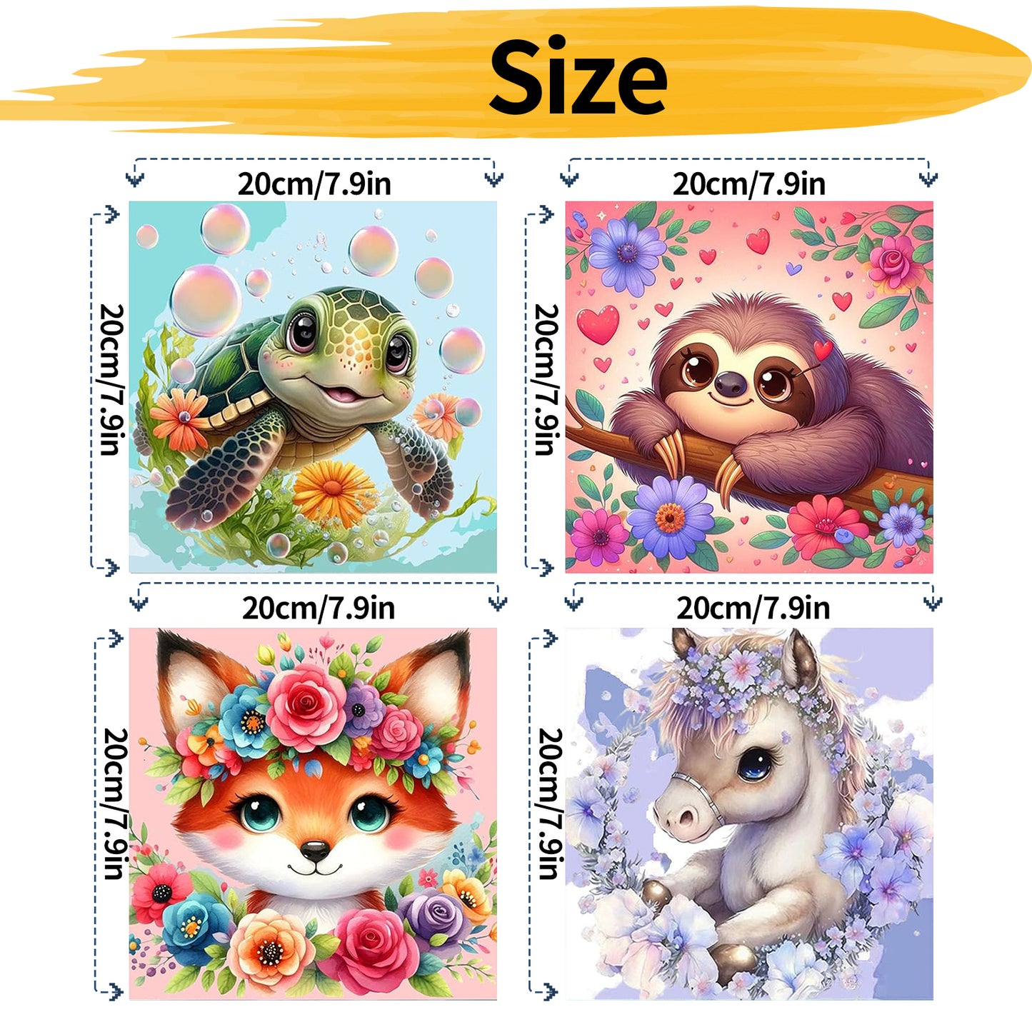 Animals- Painting by Numbers -20x20cm-4pcs/set