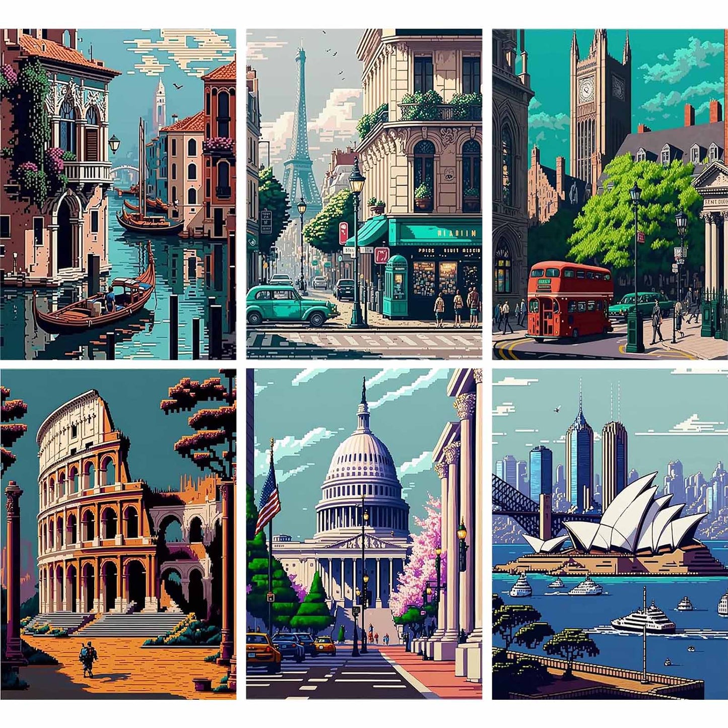 Places of Interest - Painting with Numbers -30x40cm/6pcs