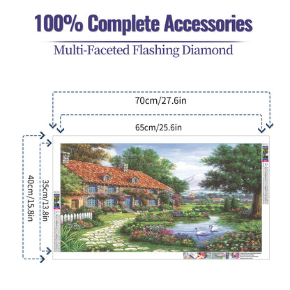 Red roof house - Full Round Diamond Painting - 70x40cm