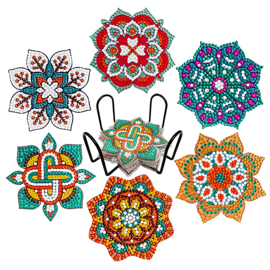 6 Pcs Mandala Diamond Painting Coasters with Holder