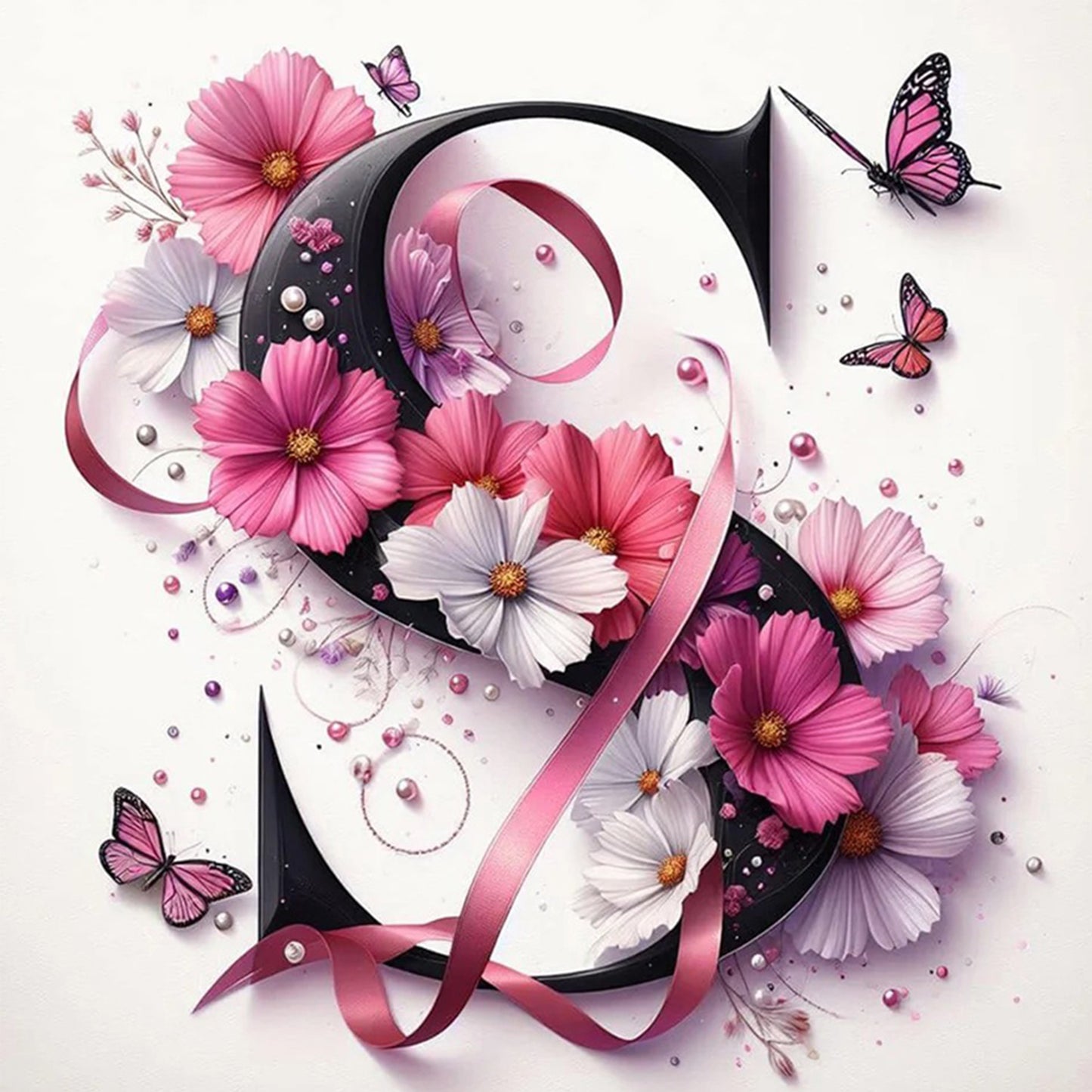 Pink Alphabet - Full Round Diamond Painting - 30x30cm