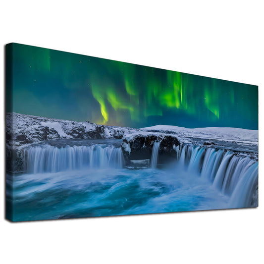 Green Aurora Waterfall - Full Round Diamond Painting - 70x40cm