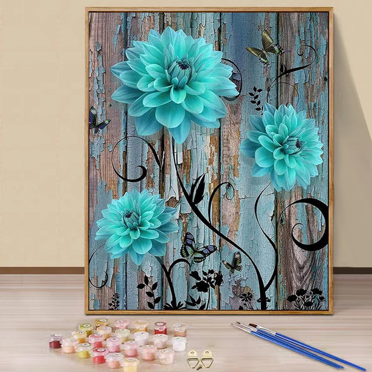 Blue Green Flower - Painting with Numbers -40x50cm