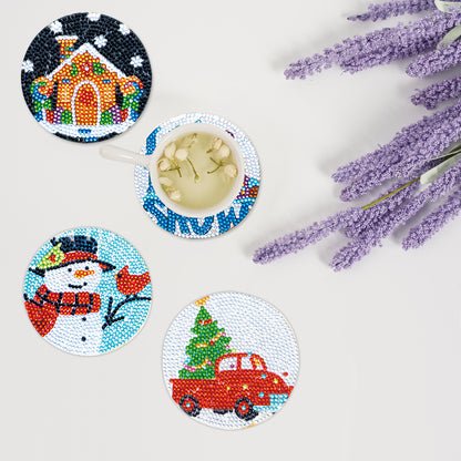 6 Pcs Christmas Diamond Painting Coasters with Holder