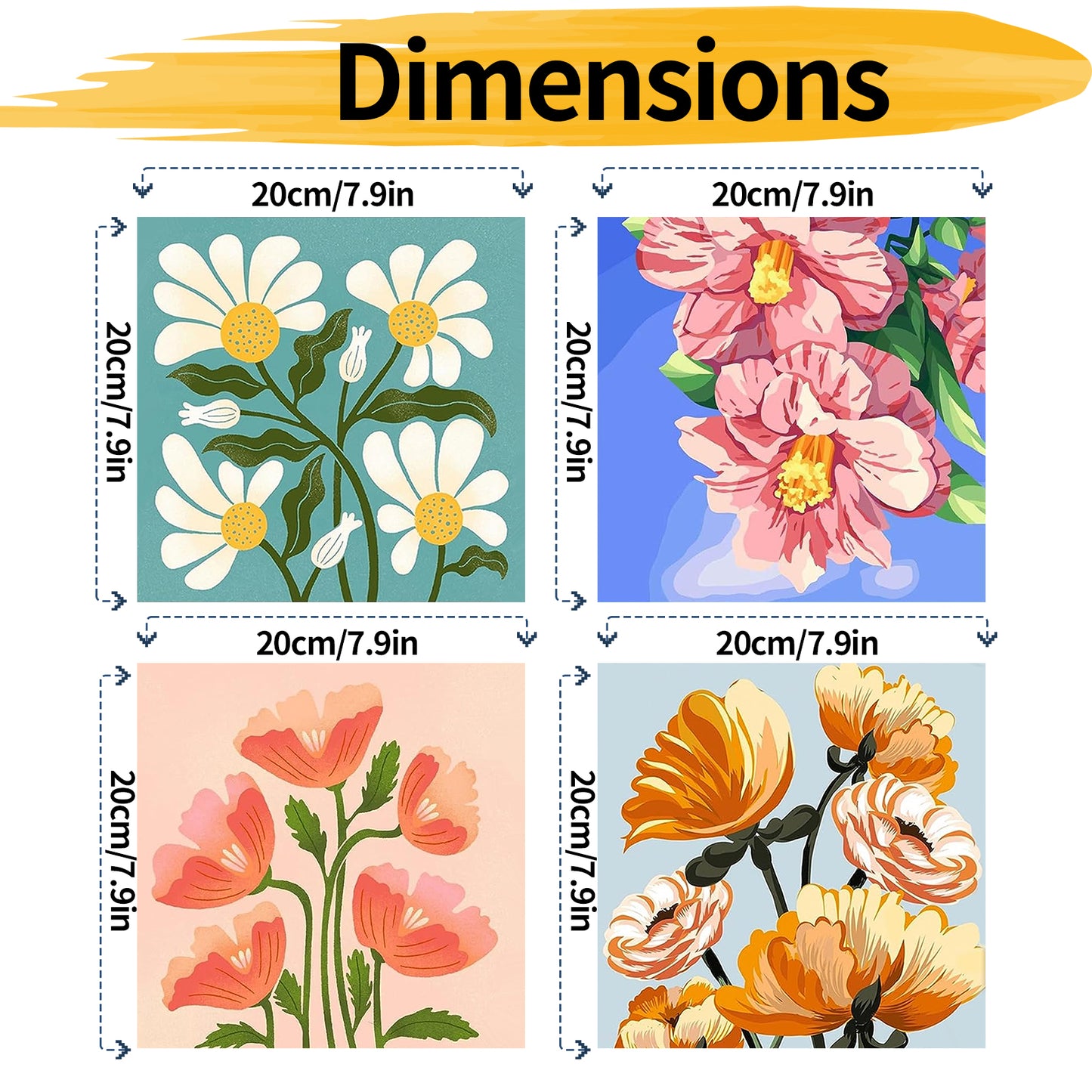 Flower - Painting with Numbers -20x20cm -4pack