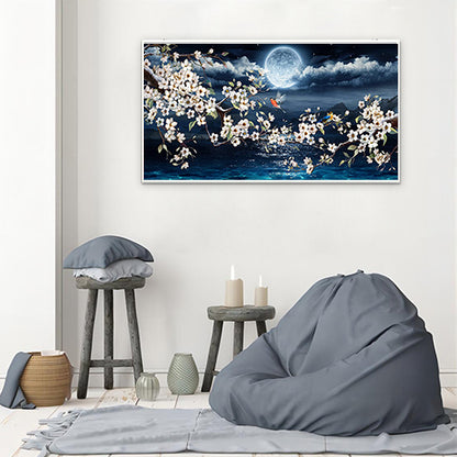 Moon Sea Tree Birds - Full Round Diamond Painting - 70x40cm