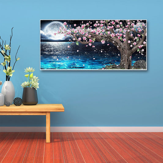 Moon and Cherry Tree - Full Round Diamond Painting - 80x40cm