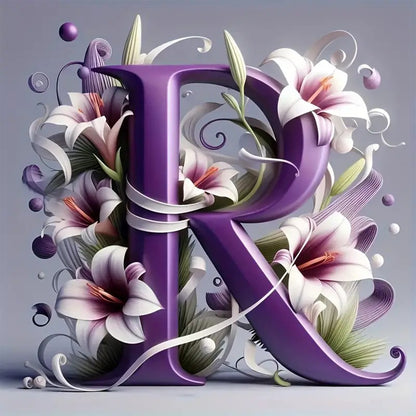 Purple Alphabet - Full Round Diamond Painting - 30x30cm