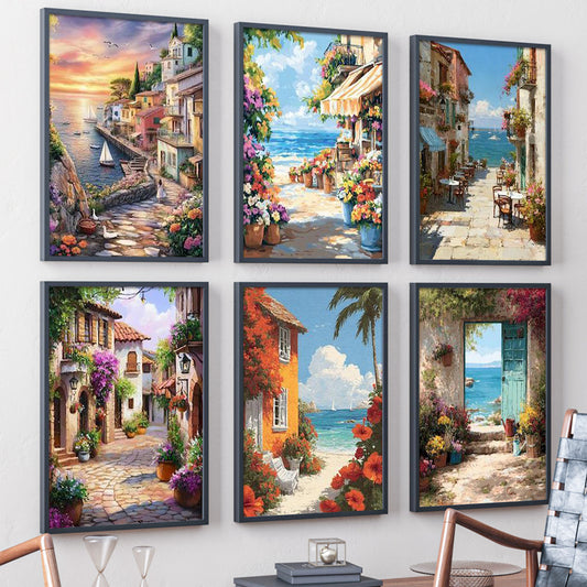 Seaside city - Paint by Numbers -25x35cm/6pcs