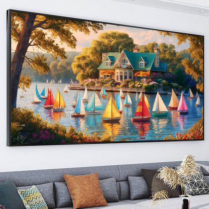 Colourful boats - Full Round Diamond Painting - 70x40cm