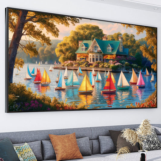 Colourful boats - Full Round Diamond Painting - 70x40cm