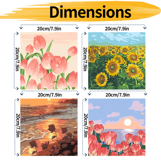 Flower - Painting with Numbers -20x20cm-4pcs/set