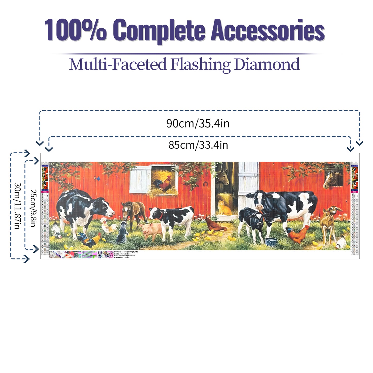 Cow- Full Round Diamond Painting - 90x30cm