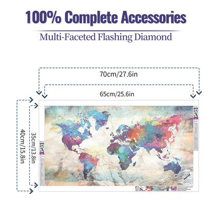 World map - Full Round Diamond Painting - 70x40cm