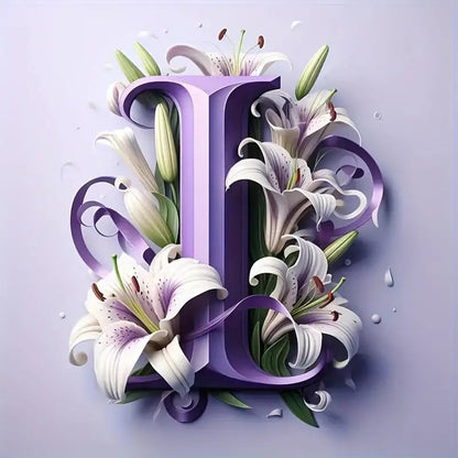 Purple Alphabet - Full Round Diamond Painting - 30x30cm