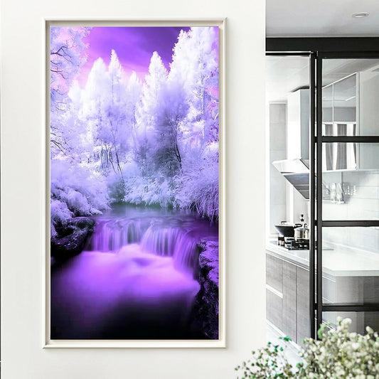 Purple Winter Forest - Full Round Diamond Painting - 70x40cm