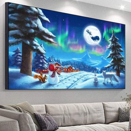 Aurora Snowman - Full Round Diamond Painting - 70x40cm