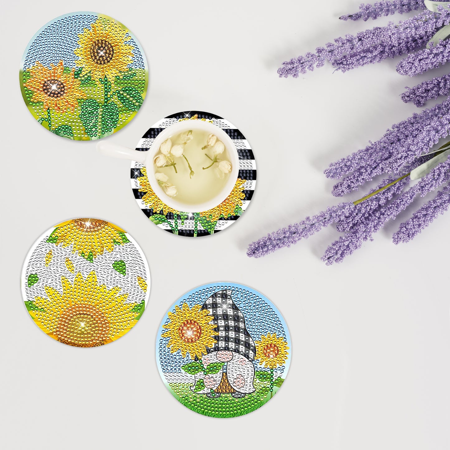 8Pcs Sunflower Diamond Painting Coasters with Holder