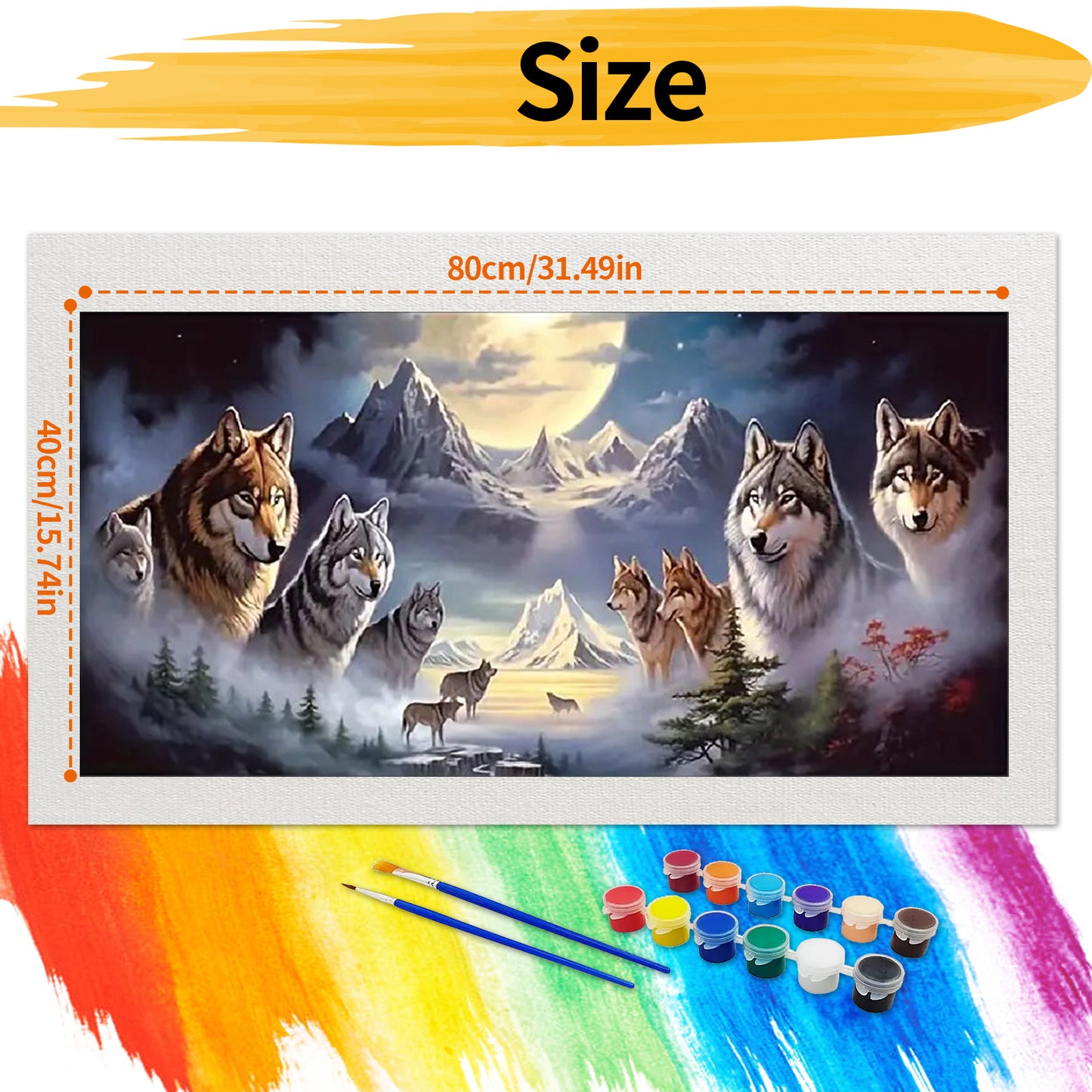 Wolf - Painting by Numbers -80x40cm