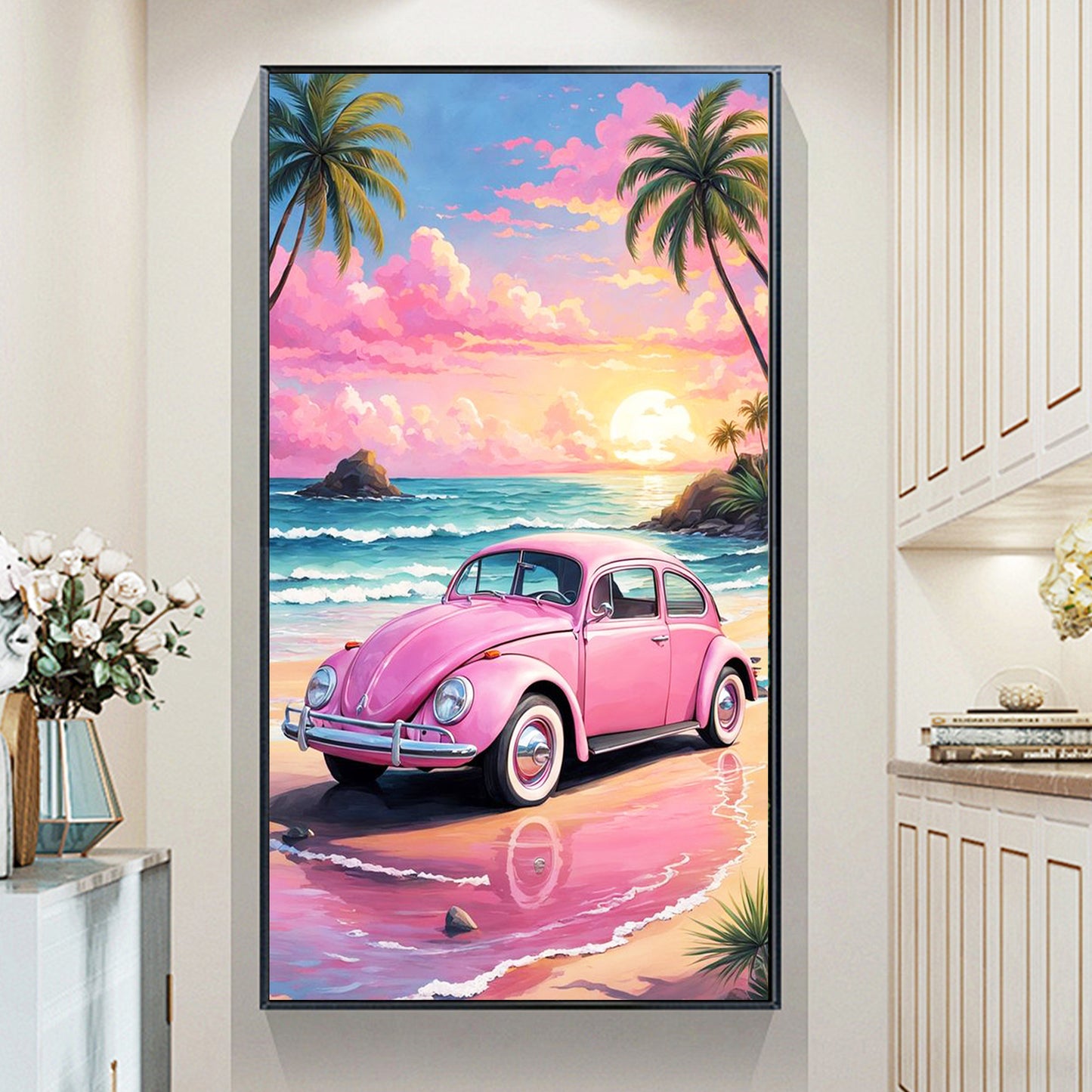 Pink car- Full Round Diamond Painting - 40x70cm