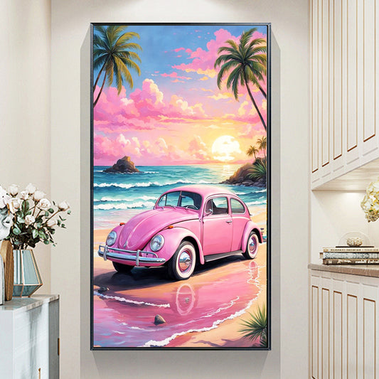 Pink car- Full Round Diamond Painting - 40x70cm