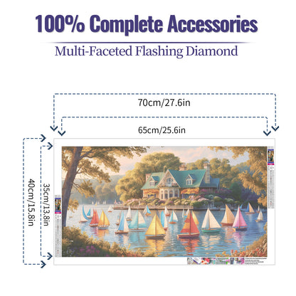 Colourful boats - Full Round Diamond Painting - 70x40cm