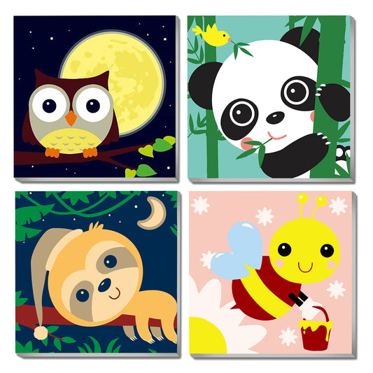 Cute Animal - Painting with Numbers -20x20cm-4pcs/set